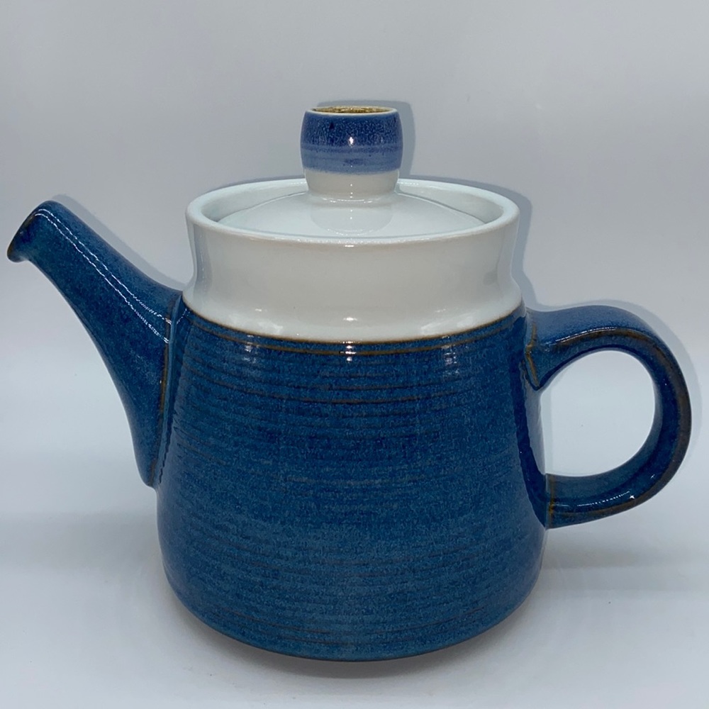 Vintage Denby Langley 4 Cup Teapot Blue White Stoneware